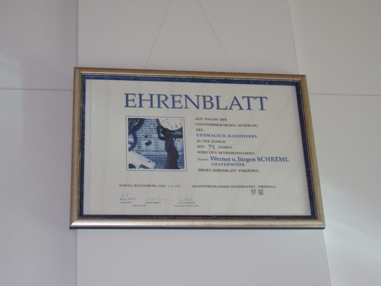 Ehrenblatt für das Uhrmacher-Handwerk