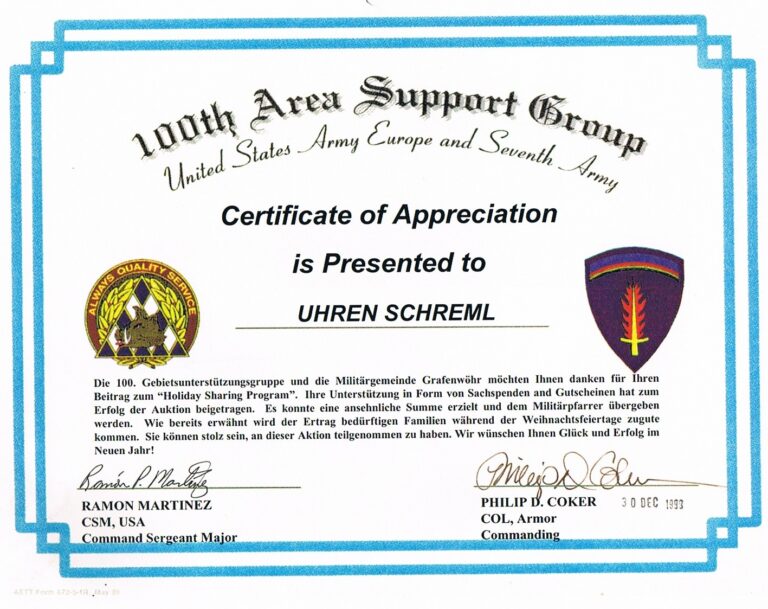 Certificate of Appreciation